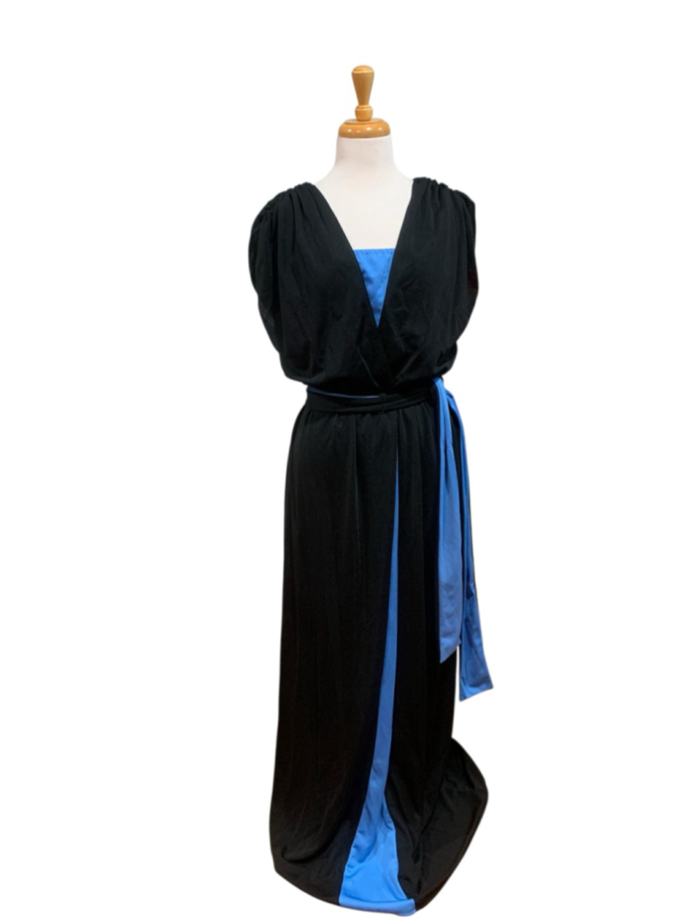 Vtg 80’s Women's I. Magnin Maxi Dress Size M semi formal Black and Blue